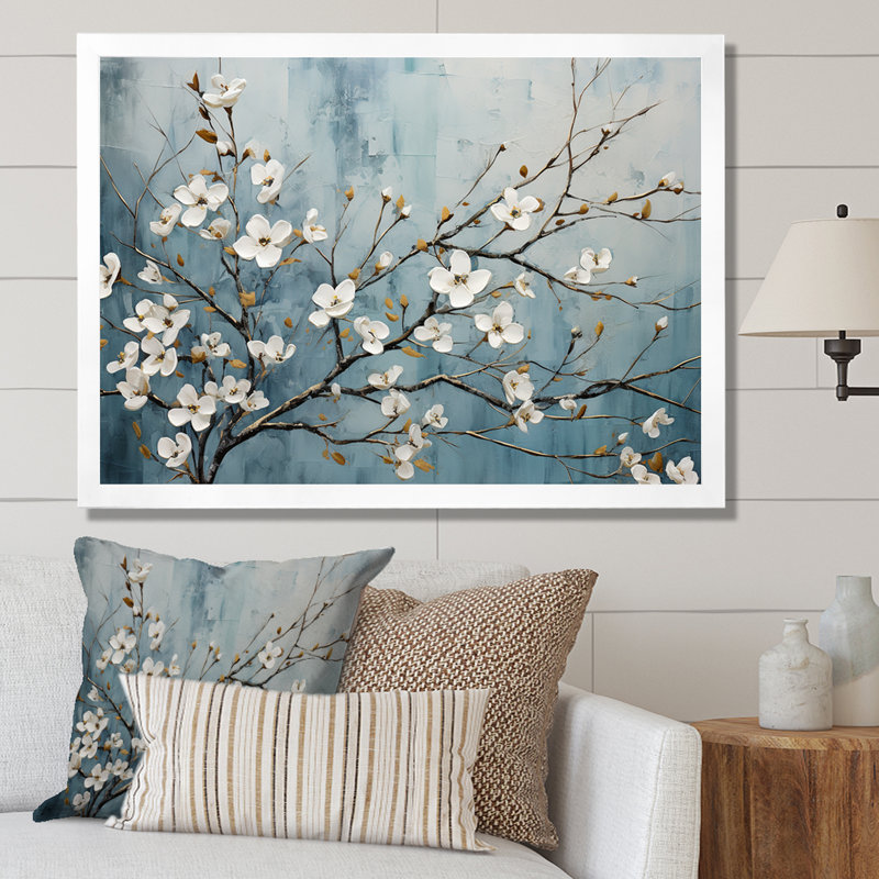 Reproduction sur toile White Dogwood Blossom Escape II, Cadre de coin blanc fermé, H 12 po x l 20 po x P 1 po