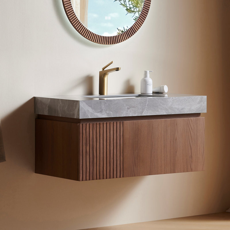 Meuble-lavabo Luxstone, Gris clair, Brown Oak, 36"