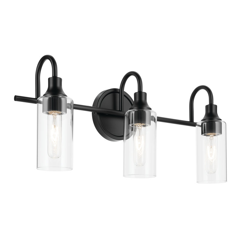 23" 3-Light Vanity Light with Clear Glass, Satin Black