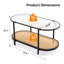 Table basse ovale en métal à 2 niveaux avec plateau en verre et tablette en rotin pour salon Boho-738943428