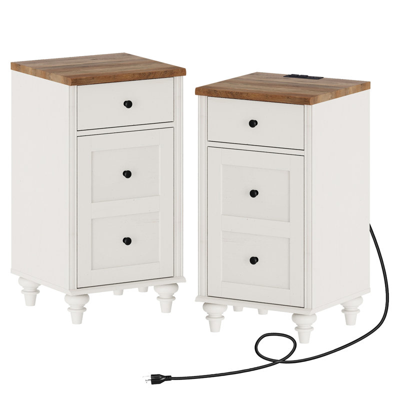 Ensemble de table de bout avec plateau et rangement intégré Scarlett, Brun / Blanc