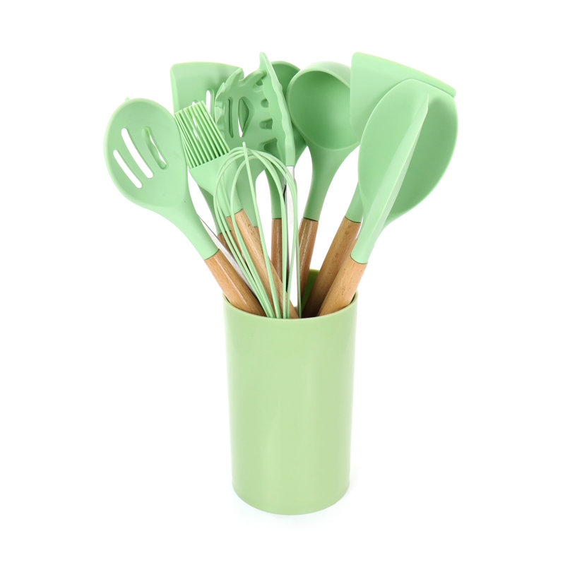 MegaChef Mint Green 12 Piece Silicone and Wood Utensil Set