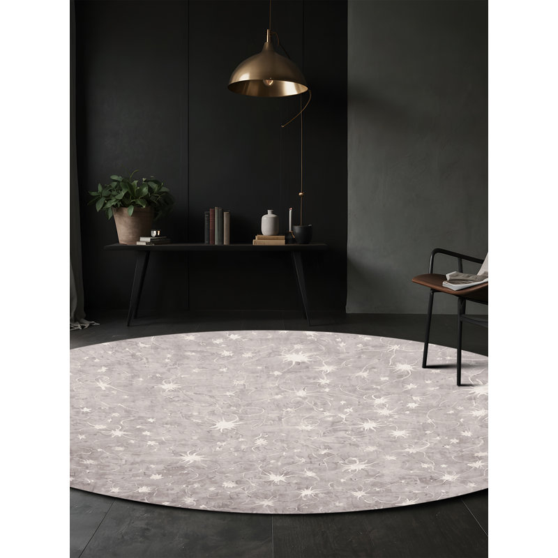 Tapis gris soyeux et moelleux, Rond 3 pi