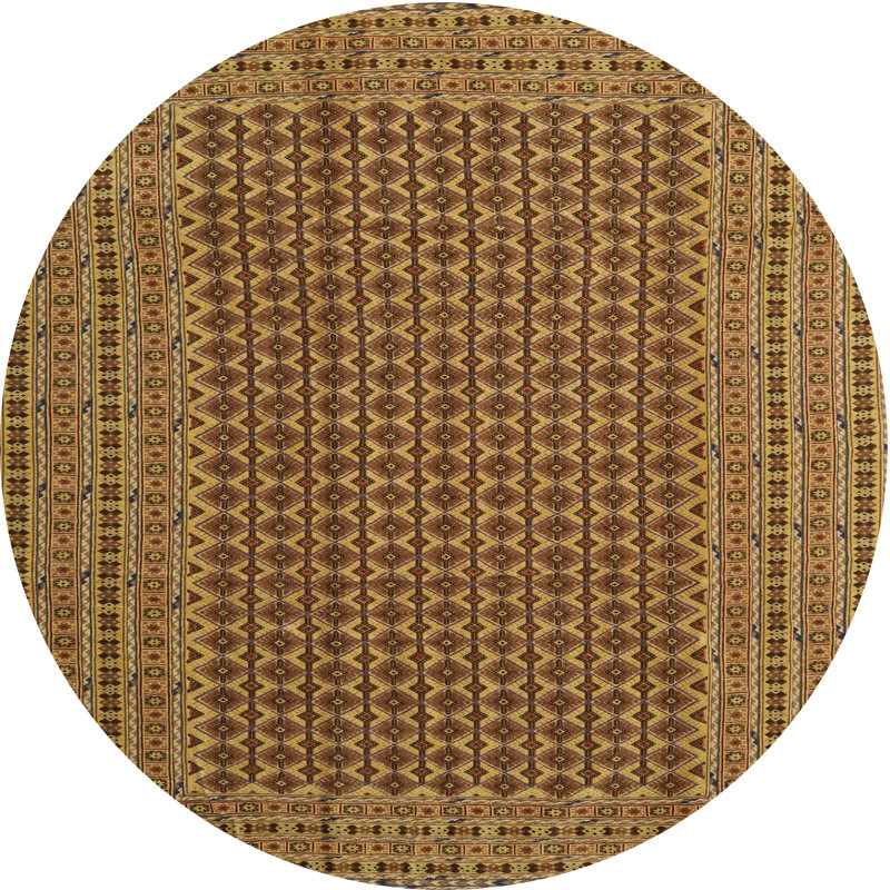 Tapis géométrique vert / brun, Rond 5 pi