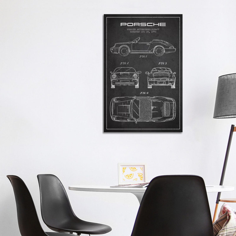 Porsche Corporation Porsche Patent Sketch (Charcoal) by Aged Pixel - Wrapped Canvas Print, 101.6cm H x 66.04cm W x 1.905cm D