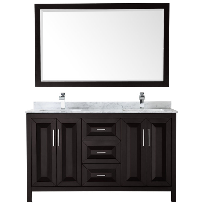 Daria 60'' W Double Vanity, Carrara Cultured Marble, Dark Gray, Polished Chrome