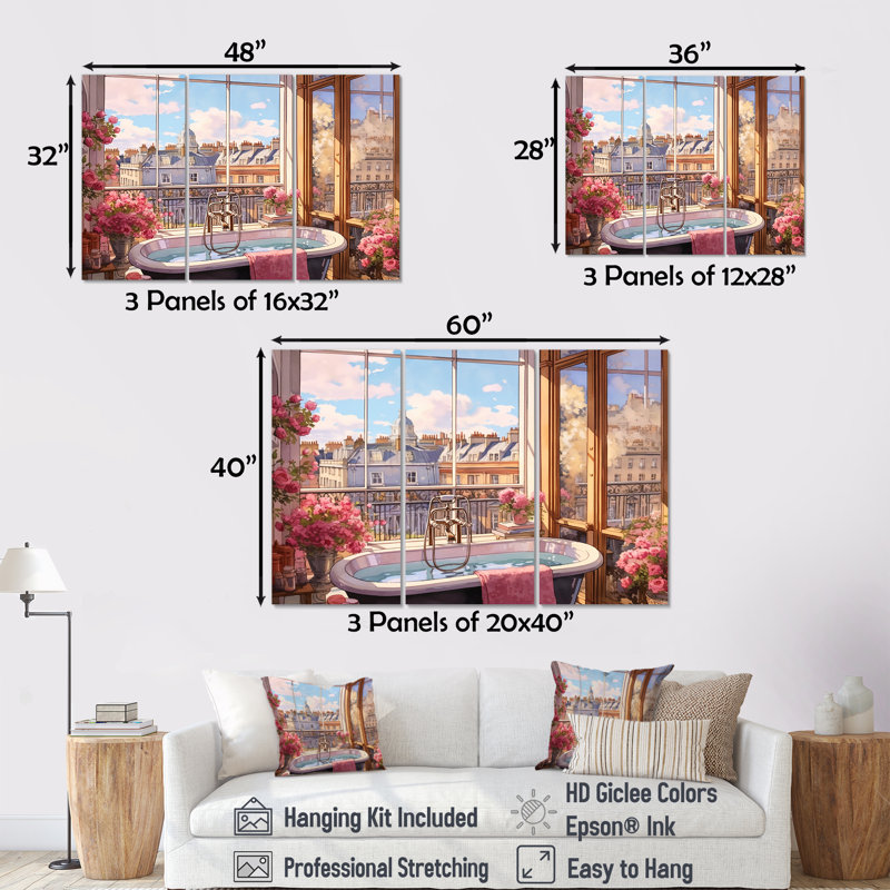 «Elegant London Bathaign City View I», ensemble d'art mural sur toile City London, H 28 po x l 36 po x P 1 po