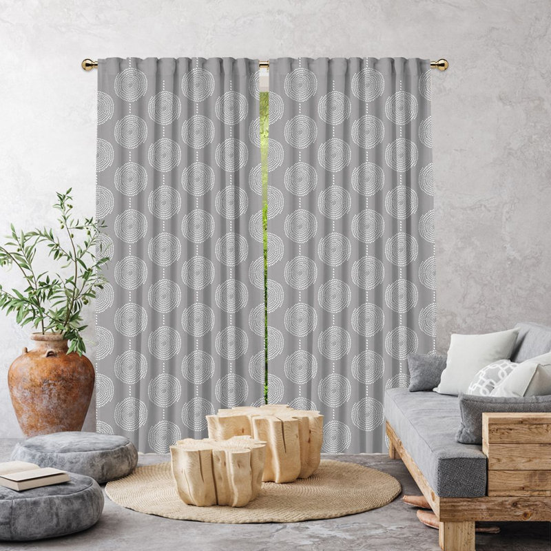 Spiral-Patterned Bohemian Single Panel Curtain, 140cm Width x 175cm Drop, Grey