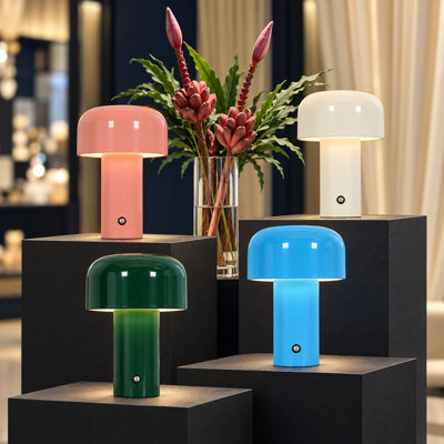 Lampe de table ronde rechargeable avec champignon en acrylique opaque pour bars à cocktails d'hôtels