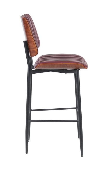 Tabouret de bar d'intérieur en métal Mid-Century moderne avec siège et dossier en vinyle bourgogne