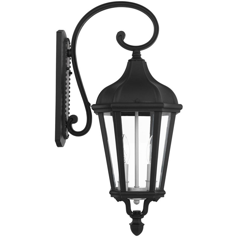 Lanterne murale d'extérieur 9 pouces 2 lumières avec abat-jour en verre transparent, Noir / nickel