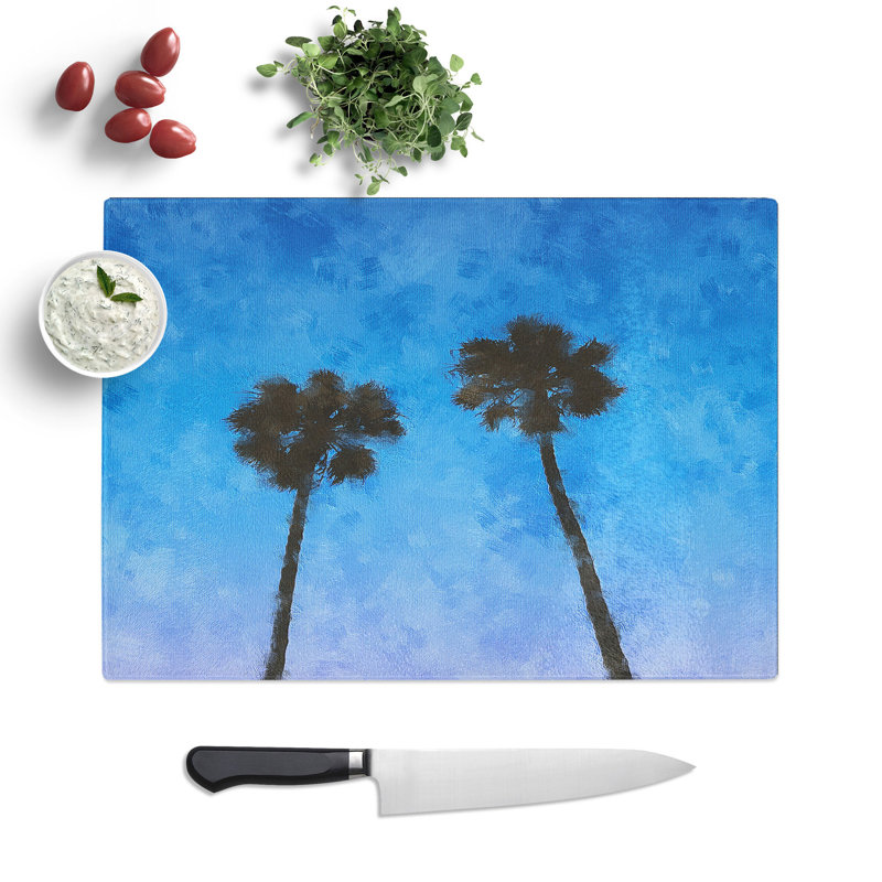 Two Palm Trees Painting Chopping Board, 0.4cm H x 20cm W x 28.5cm L