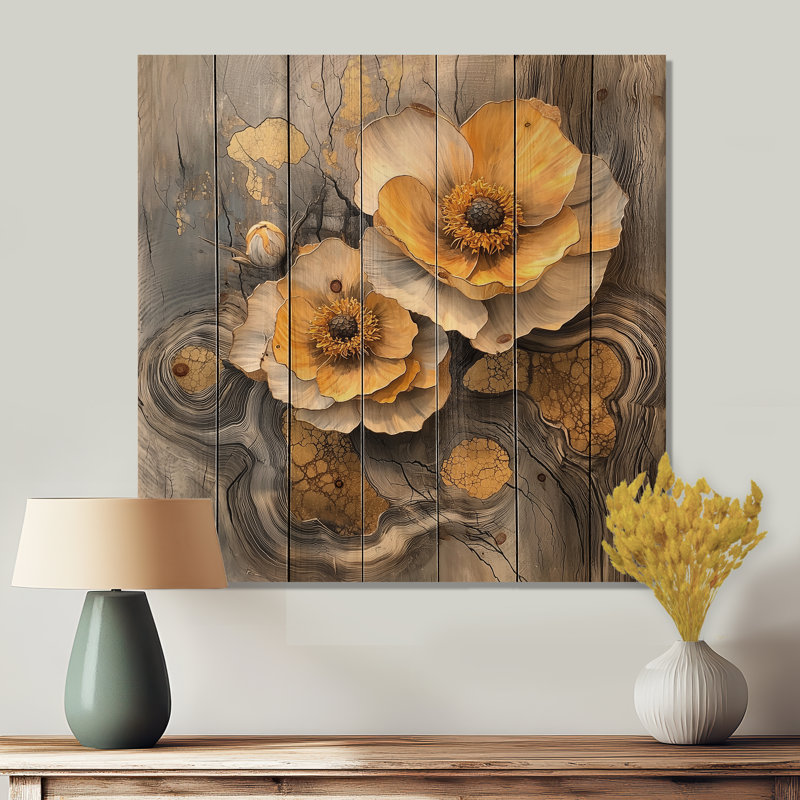 Fleurs d'automne d'automne sur onyx Crystal River II - Art mural en bois de maman - sur bois de pin naturel