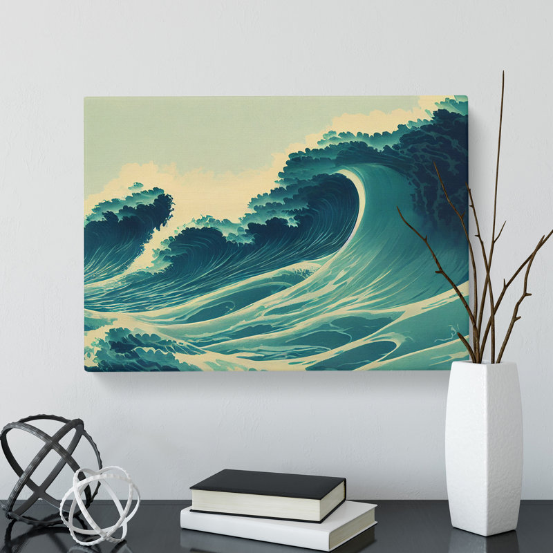 Glowing Japanese Wave - Wrapped Canvas, 35cm H x 50cm W x 3cm D