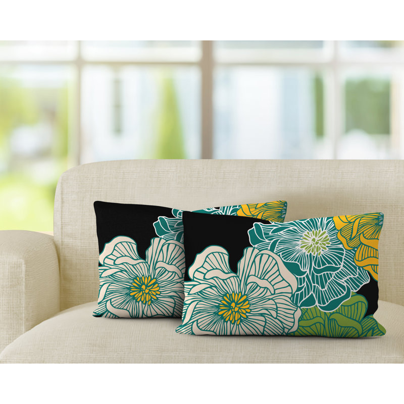 Floral Outdoor Reversible Throw Pillow, Emerald