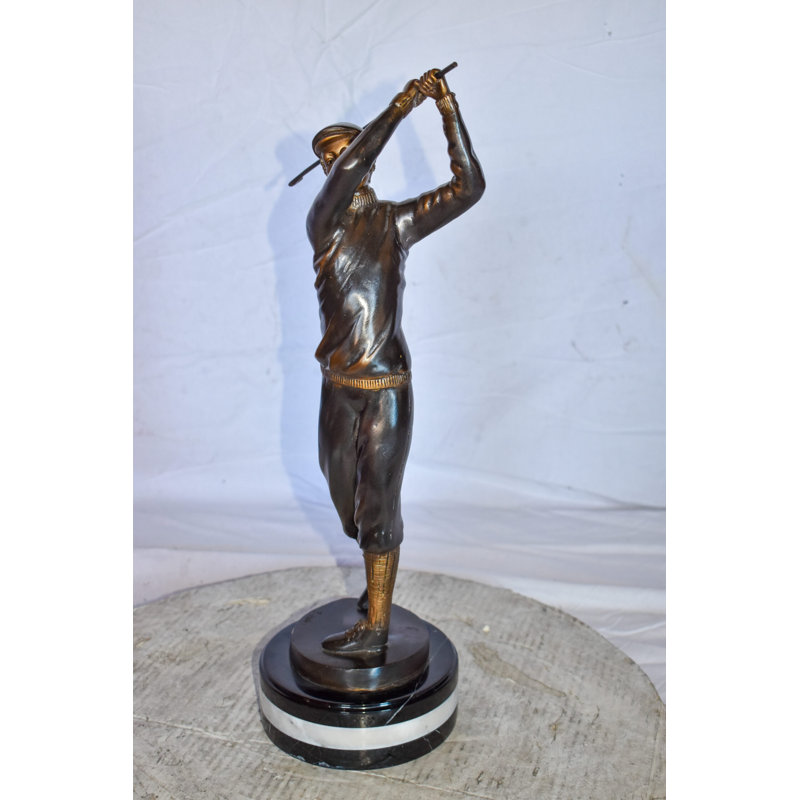 Evyonne Golfer In Action Bronze Statue Mounted on Marble Size: 11" x 5" x 23"H