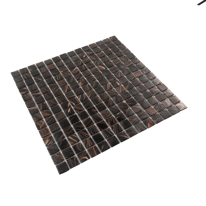 Celestial 0.8" x 0.8" Glass Grid Mosaic Wall & Floor Tile, Umber Brown/Gold