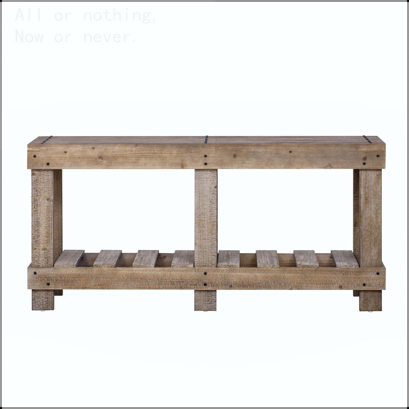 Table d'entrée vintage avec bois de cèdre massif et rivets en métal, Naturel