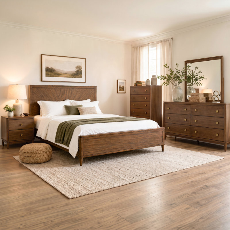 Ensemble de chambre à coucher en bois massif 4 pièces Arrandale, 4 pièces: lit, 2 commodes, table de chevet, Grand lit