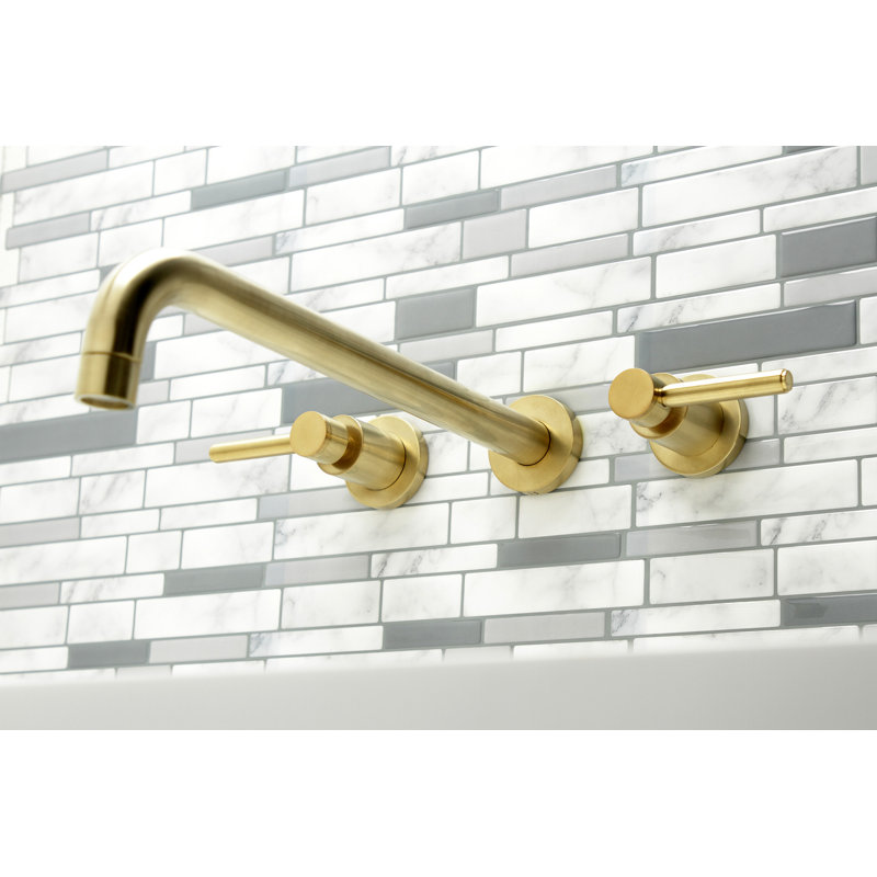 Kingston Brass Concord Two-Handle 3-Hole Wall Mount Roman Tub Faucet, Brushed Brass, Lever Handle