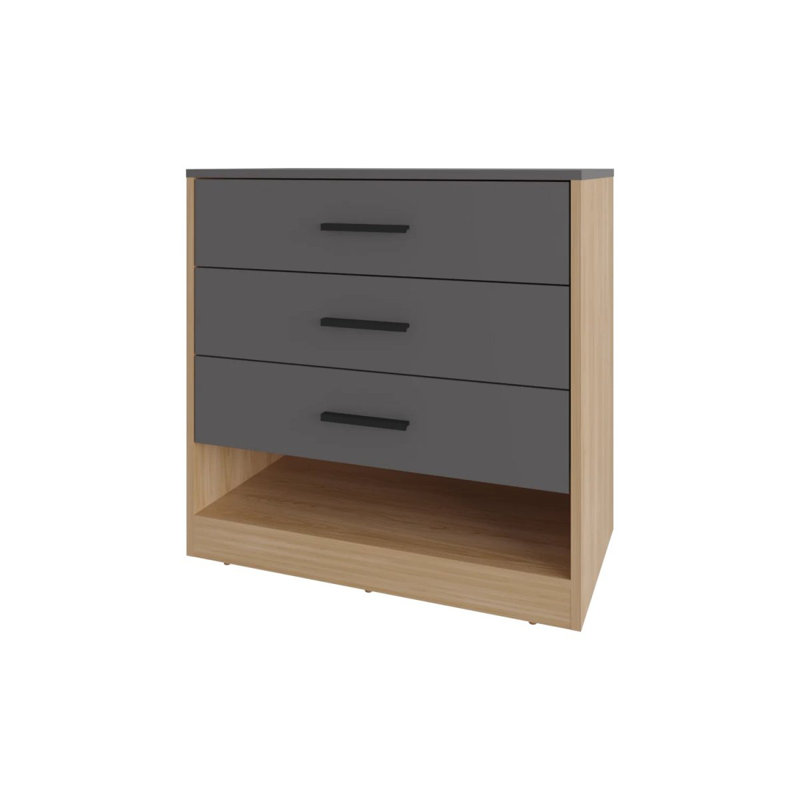 Commode à 3 tiroirs et tablette ouverte en chêne naturel et gris mat
