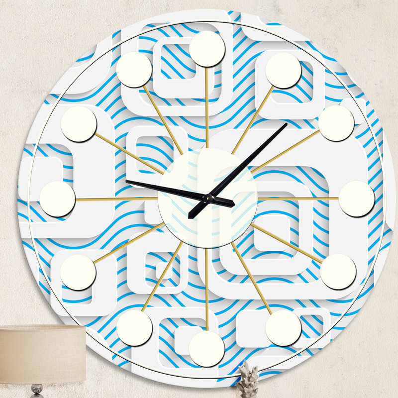 Horloge murale 3D blanche et bleue I - Mid-Century, Moyenne
