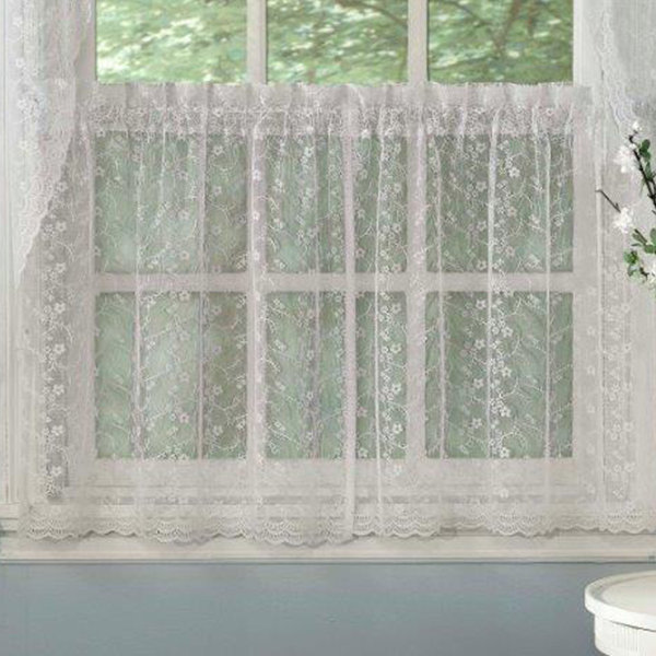 Ensemble de 2 rideaux en dentelle Imanni, L 58 po x L 24 po, Ivoire ivoire