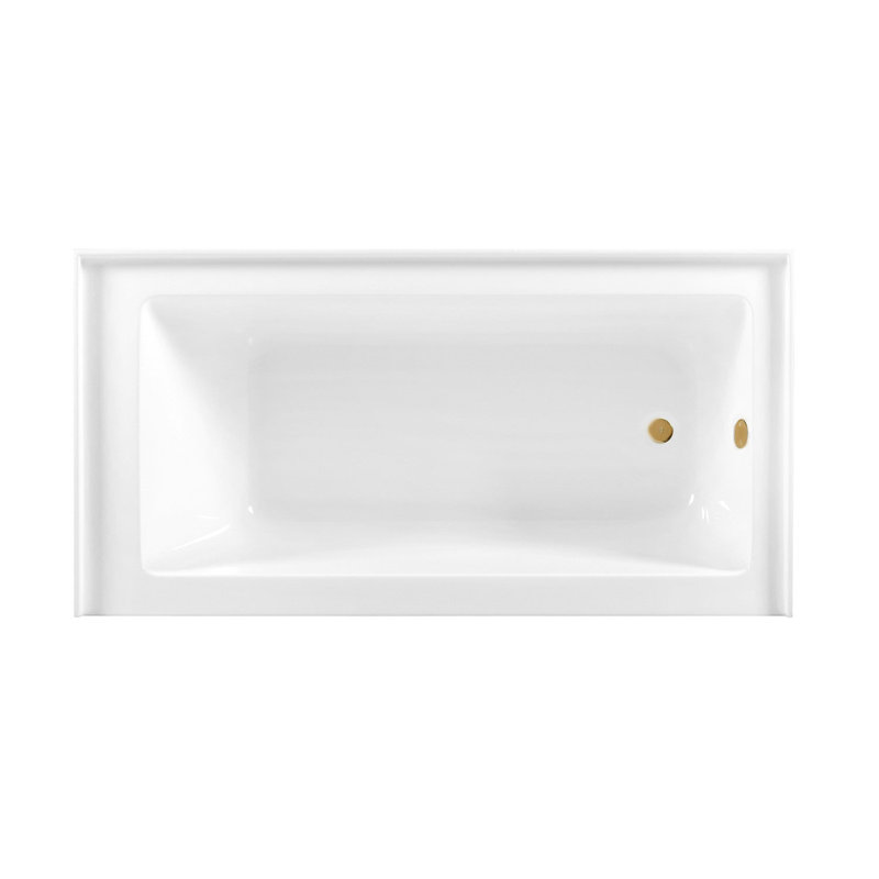 Kingston Brass Aqua Eden 60-Inch Acrylic Rectangular 3-Wall Alcove Tub, Hand Drain, Right, Brushed Brass