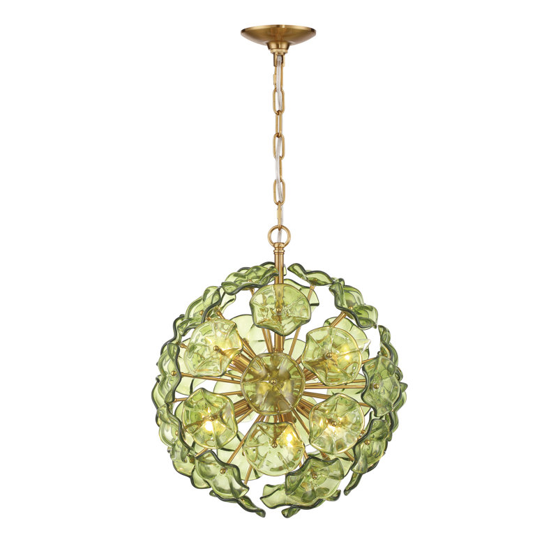 Lustre en laiton vieilli 18,25 po Alerte, Vert, 21'' H X 18.5'' W X 18.5'' D
