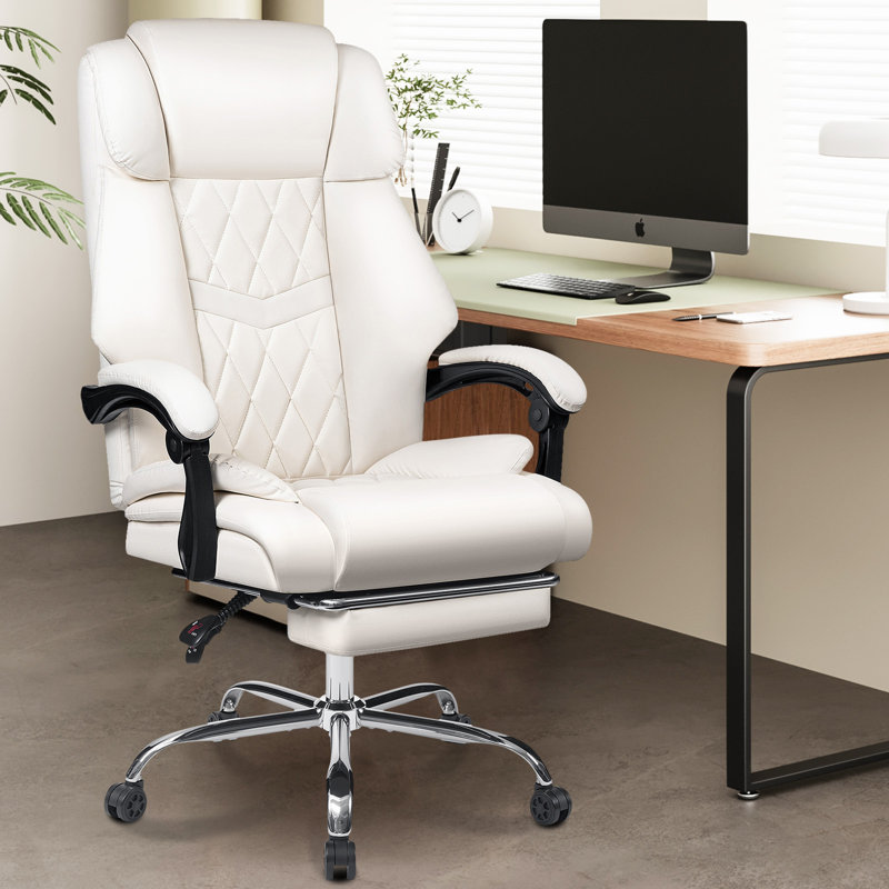 Fauteuil de direction grand et haut avec repose-pieds Khajag, Blanc