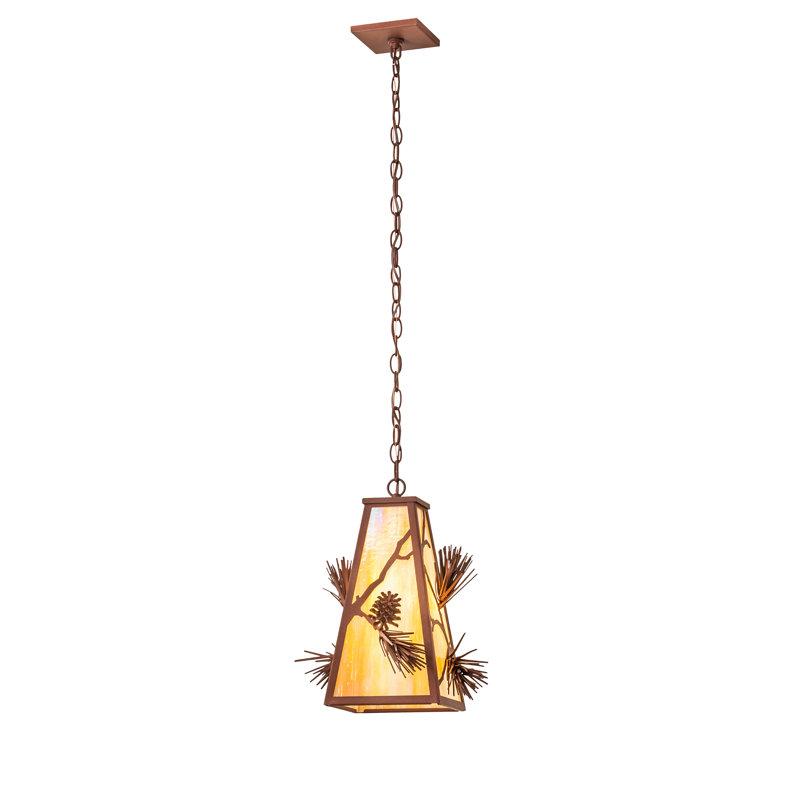 Rustic Pine & Iridescent Glass Single Pendant Light