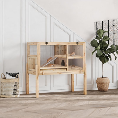 Cage en cochon d'Inde à 2 étages avec support - Cage à lapin pour petits animaux avec rampe, vue dégagée, plateau coulissant anti-fuite, porte verrouillable - hamster spacieux, petit animal de compagnie, habitat pour rat