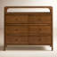 Rangement double 6 tiroirs Mid-Century moderne l 44,9 po Kaela avec finition noyer chaud et quincaillerie en métal élégant-687641061