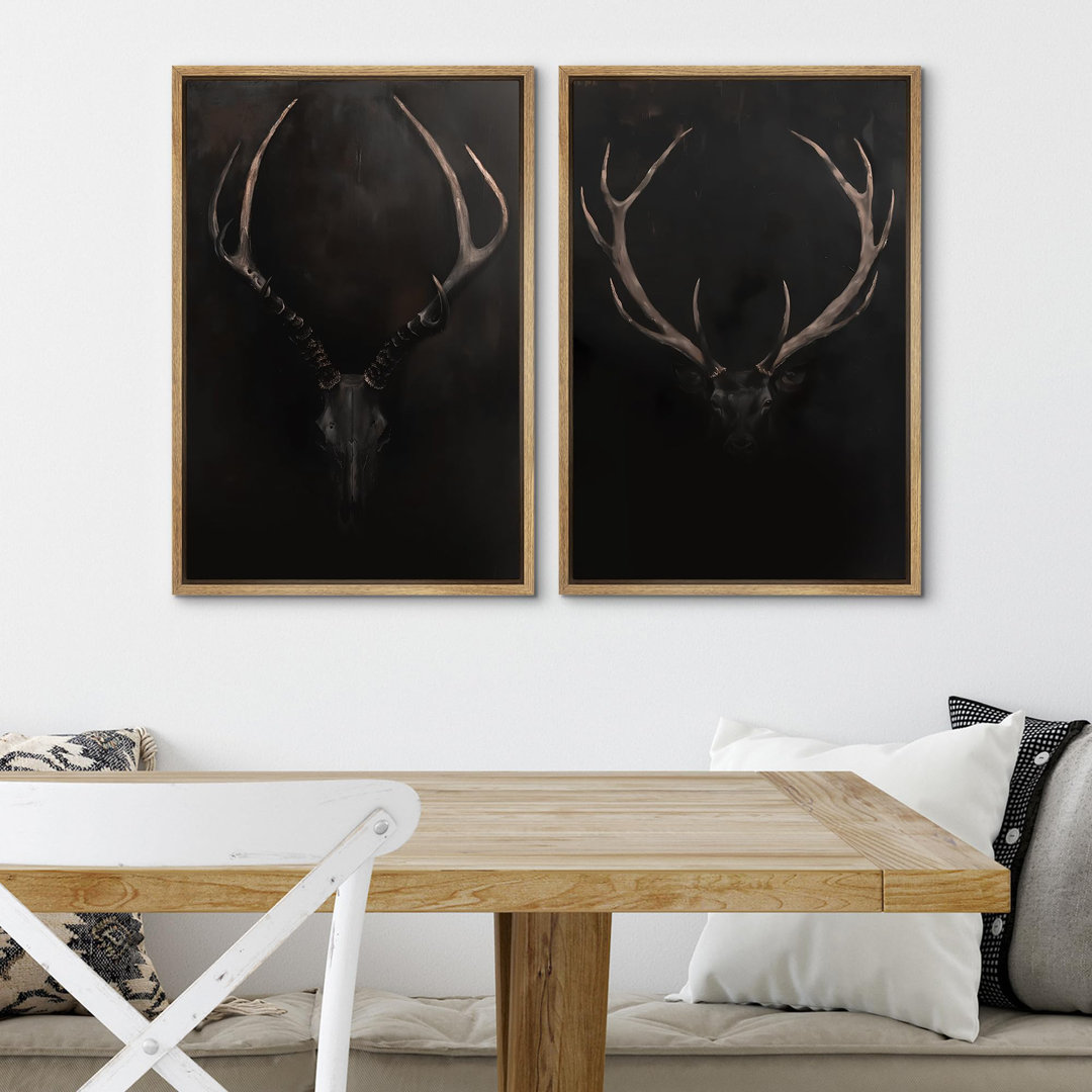 " Geometric Mid-Century Spiral Collage Abstract Shapes Cozy Neutral " 2 - Pieces on Canvas wall26 Frame 