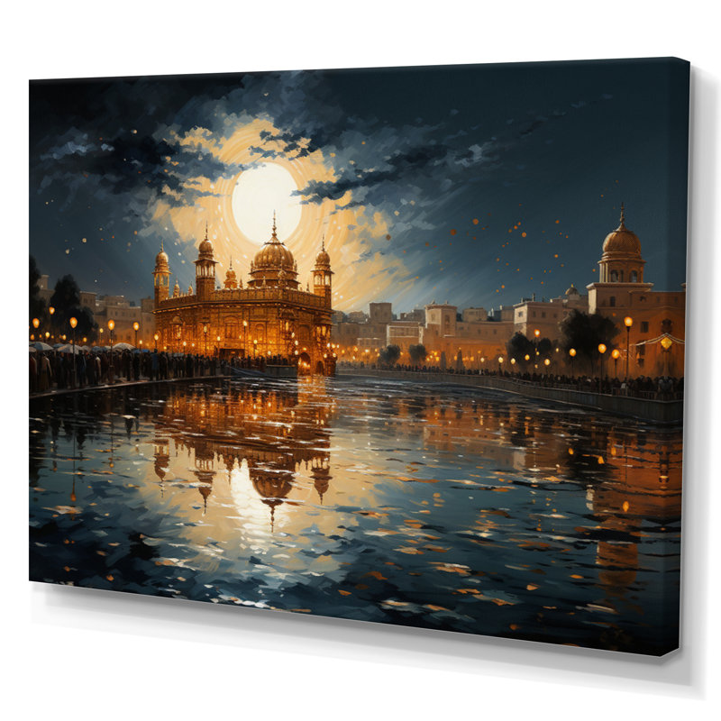 Hinduisim Golden Temple I - Hindouisme, art mural, Toile tendue, H 34 po x l 44 po x P 1,5 po