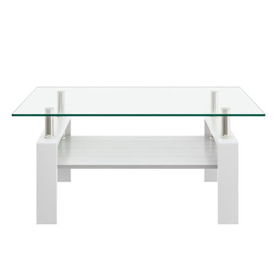 Tempered Glass Coffee Table, Rectangle - MDF Base, Modern Living Room Design