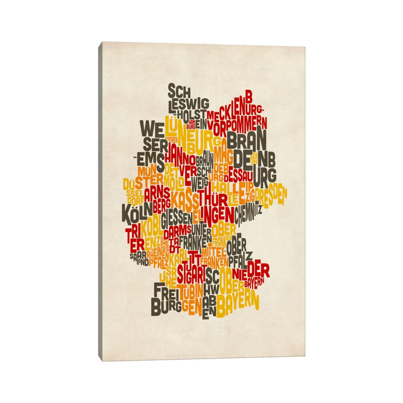 Text Map Of Germany IV by Michael Tompsett - Wrapped Canvas Painting, 20.32 cm H x 30.48 cm W