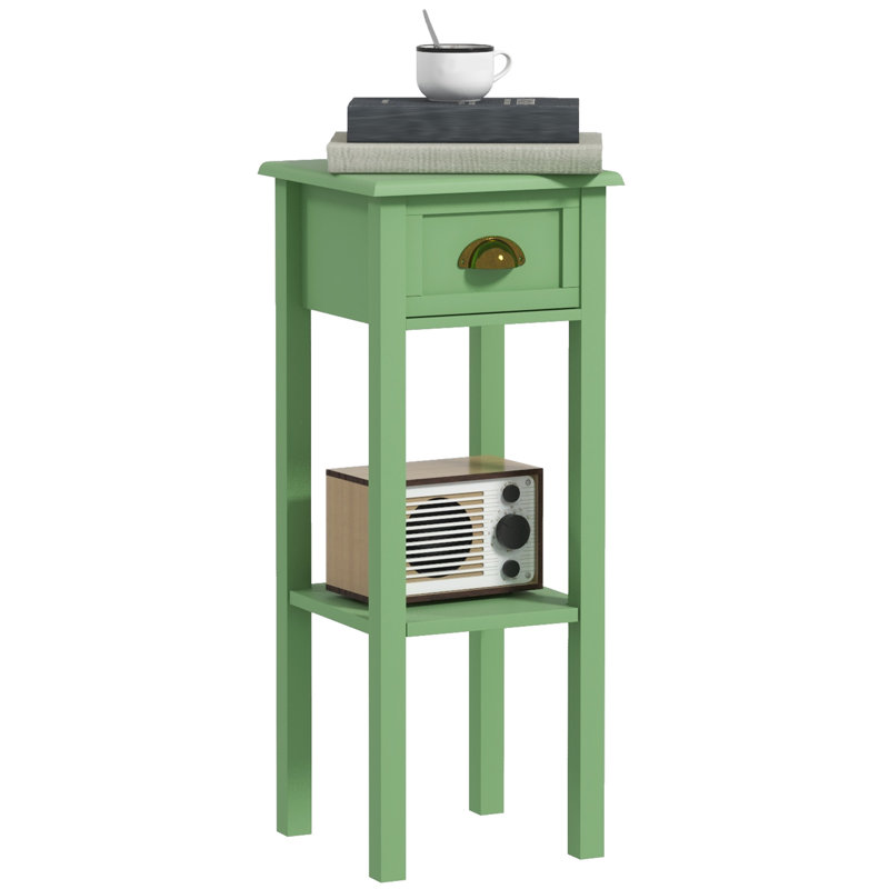2-Tier Side Table with Drawer Shelf for Living Room, Green