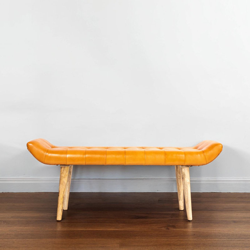 Wood and Goat Leather Bench