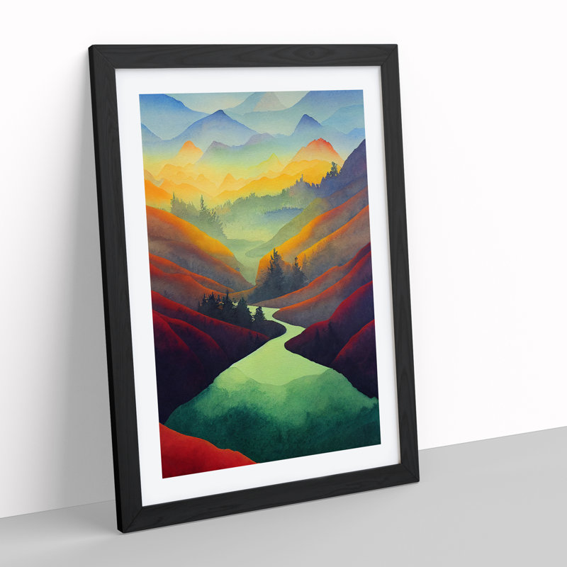 XV1022-3832X River Landscape Colourful No.1 - Single Picture Frame Painting, Black, 64cm H x 46cm W x 2cm D