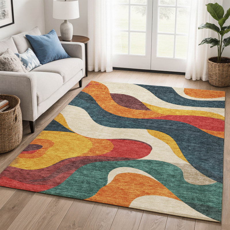 Premium Machine Washable Mayfield AMF2186 swirls Rug, 8' x 10', Orange