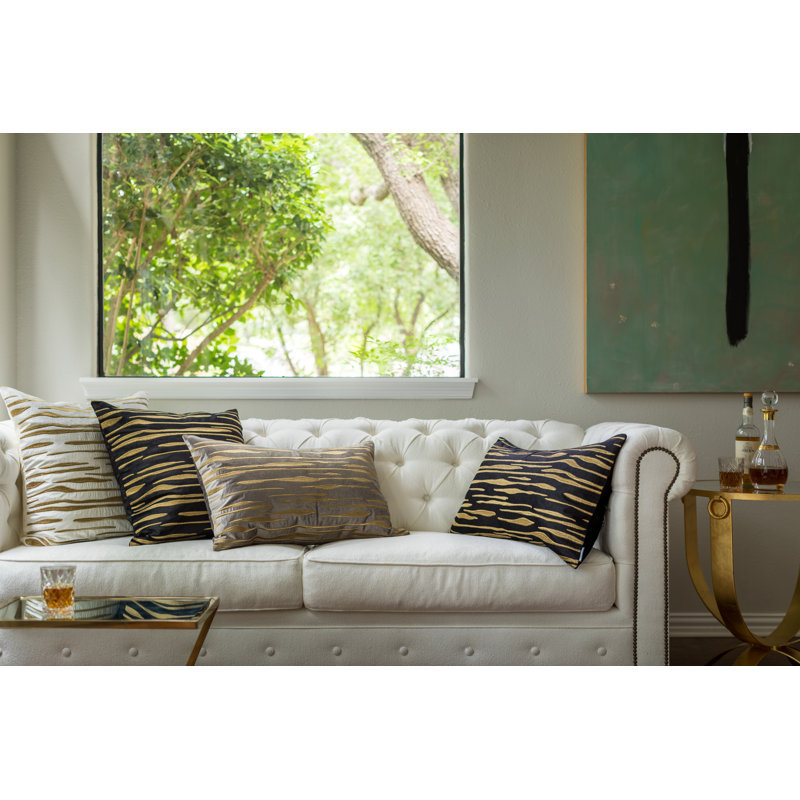 Zara Velvet Square Pillow Cover & Insert, Ivory/Gold