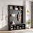 Farmhouse 4-in-1 Hall Tree With 6 Hooks, Entryway Bench With Adjustable Shelves, 16 Open Compartments And A Side Umbrella Rack-1264172472