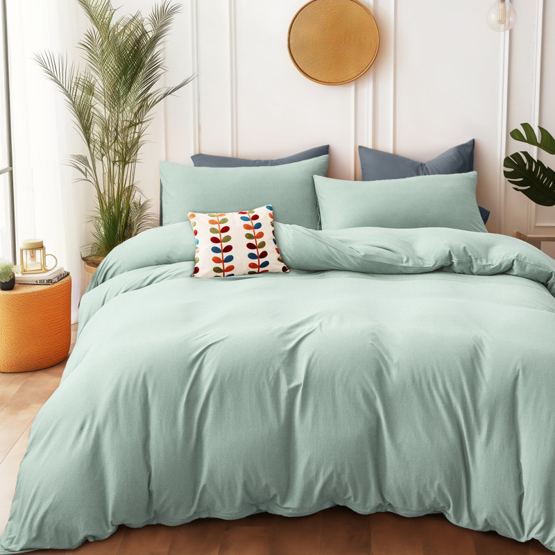 HOME BEDDING Jersey Cotton Duvet Cover Set, Sage Green, King Duvet Cover + 2 King Shams