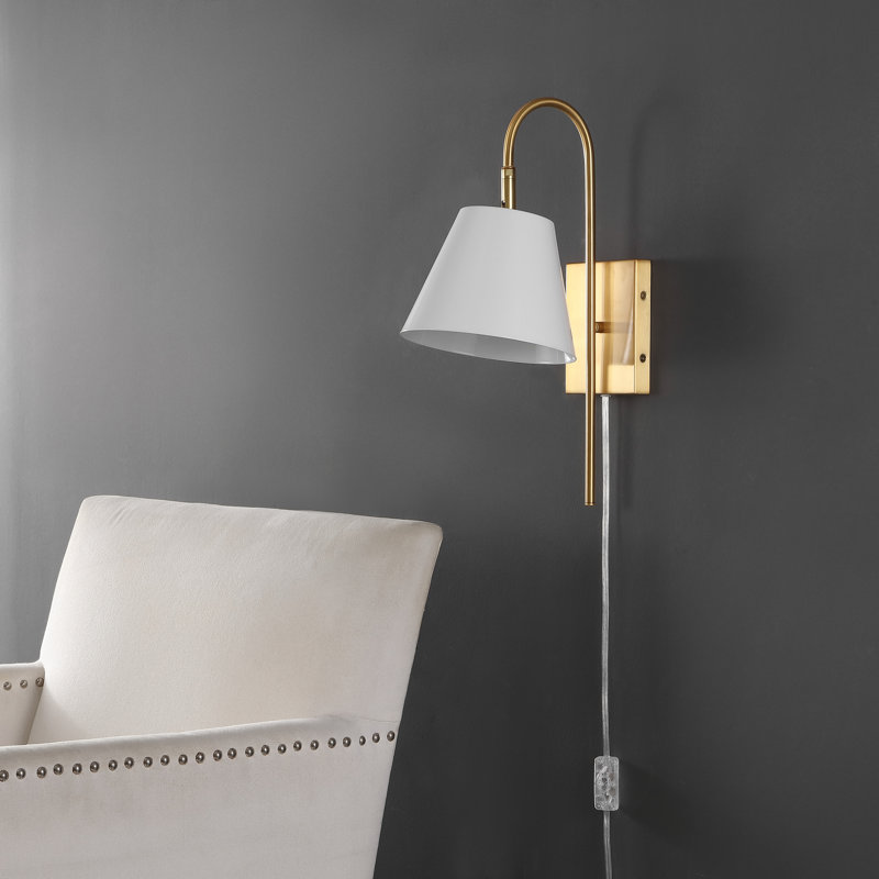 Rhoeva Single Light Iron Dimmable Plug-in Flush Mounted Sconce, White, Brass