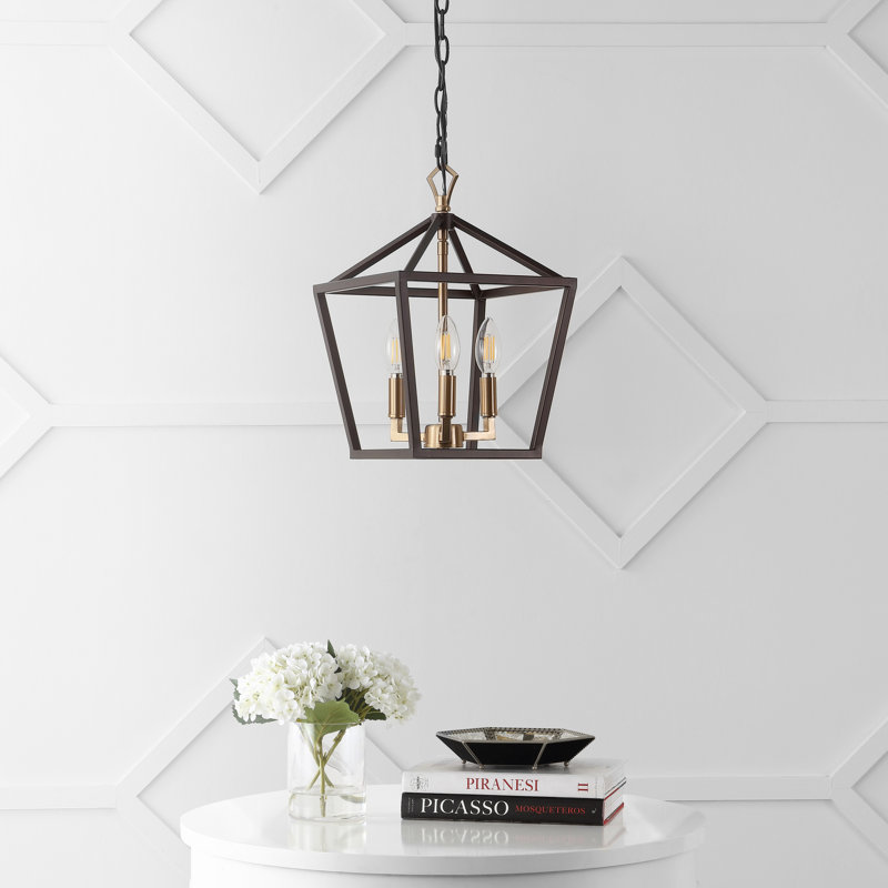 Lustre géométrique à 3 lumières Kay, Bronze huilé / laiton doré