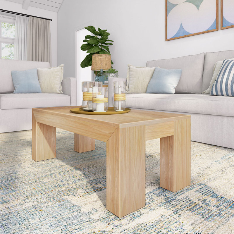 Candon Solid Wood Single Coffee Table, 15" H x 40.25" L x 20.25" W, Blonde Wirebrush