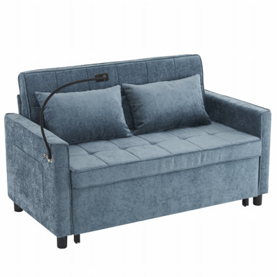 Canapé-lit avec causeuse et canapé-lit avec coussin réversible, poches latérales, deux ports USB et un support de téléphone pour le salon