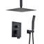 Douche de plafond noire matte - à main et tête de 16 po de hauteur avec système de revêtement conçu pour une utilisation prolongée,-127368499