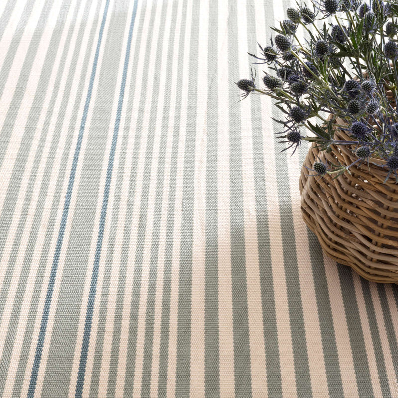 Rugby Stripe Light Blue Handwoven Indoor/Outdoor Rug, Rectangle 5' x 8'